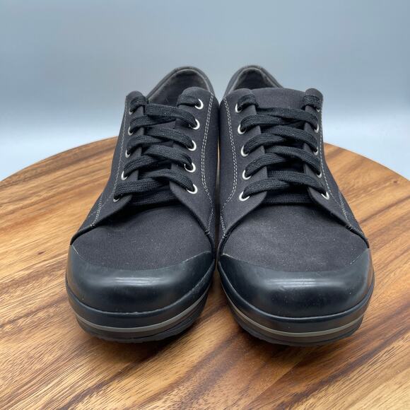 Dansko Veda Vegan Shoes Womens Size 11.5 / 42 Black Canvas Comfort Lace Up Clogs - Picture 2 of 9